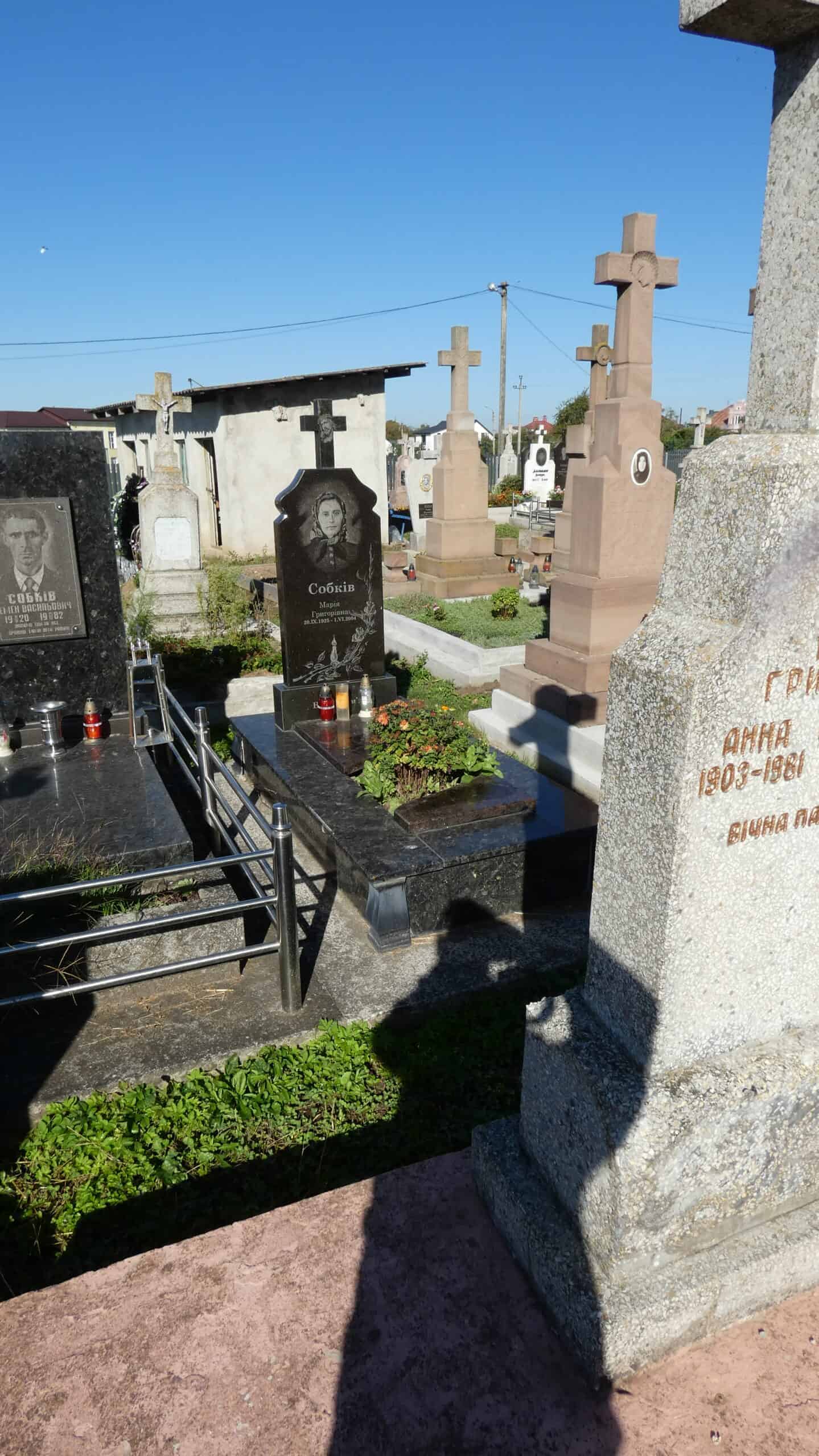 Могили на цвинтарі в Буцачі з хрестами і пам'ятниками.