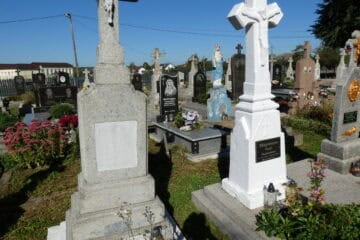 Вечірній пункт пам’ятників на цвинтарі Буцазак, церква і могили, повний доглянутий цвинтар у гарну погоду.