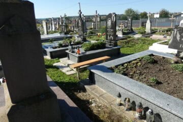 Могила в цвинтарі Буцацька з сучасними пам’ятниками та квітами.